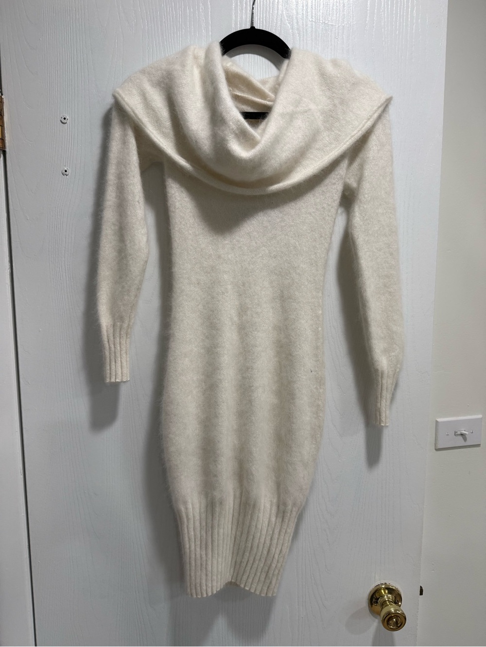 Moda International Cream Off-Shoulder Cowl Neck Sweater Dress